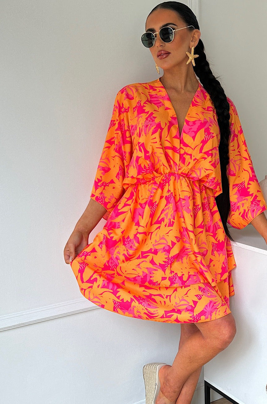 Lira | Orange & Pink Tropical Dress