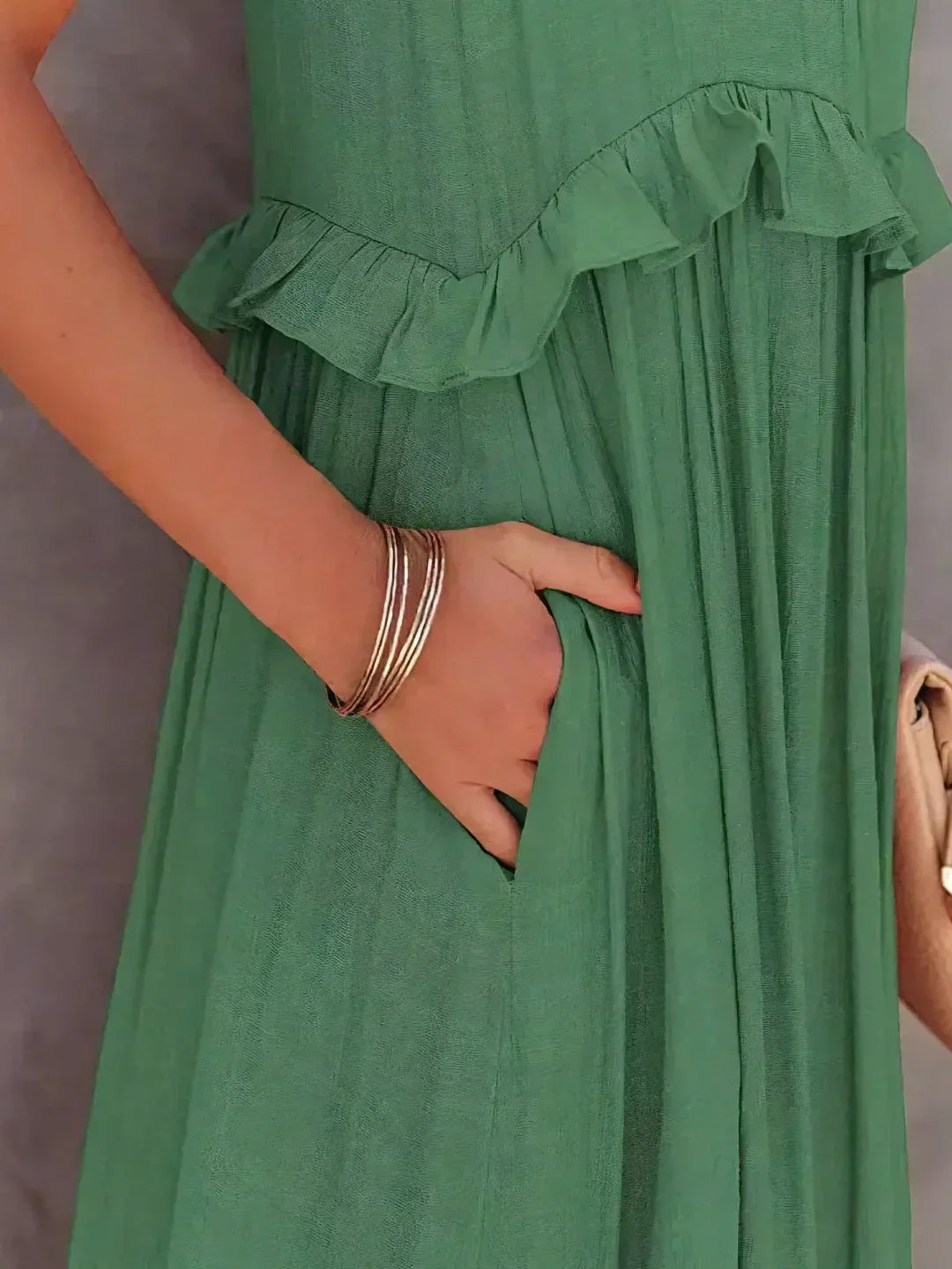 Charlize - Sunshine Breeze Halter Ruffle Maxi Dress with Pockets