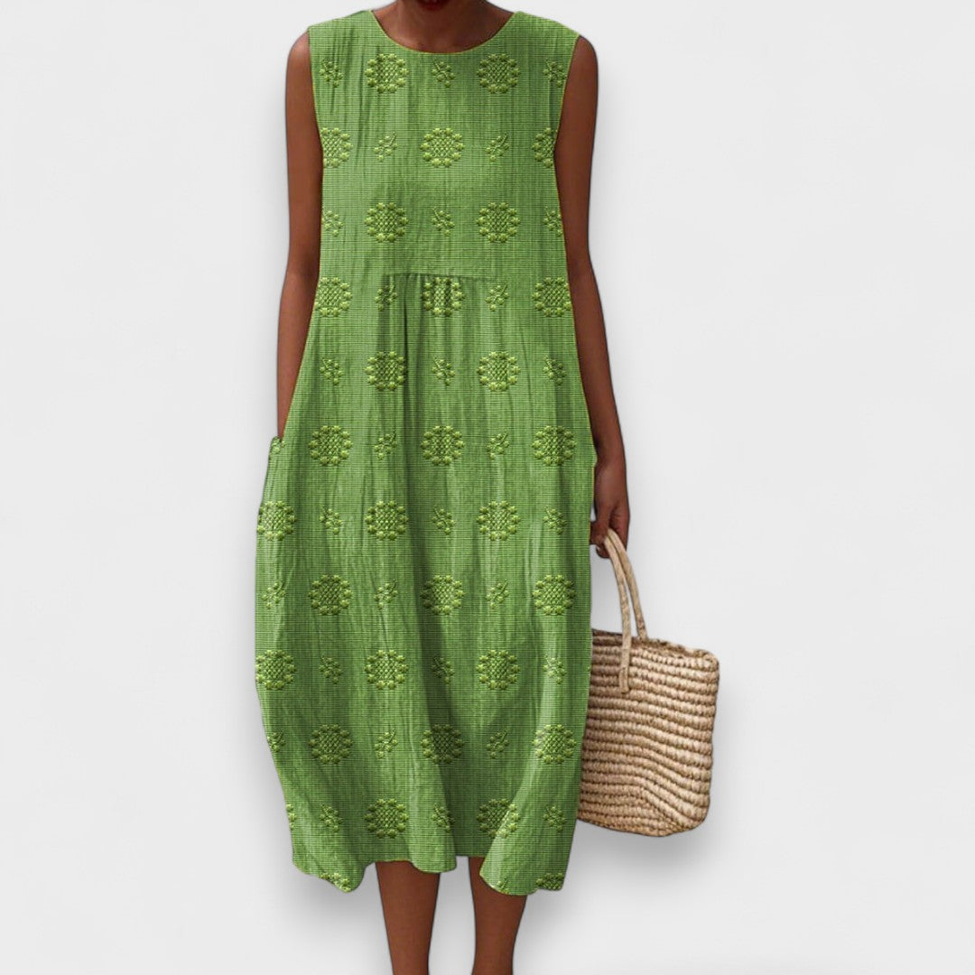 Nina - Elegant Sleeveless Cotton Dress With Pockets