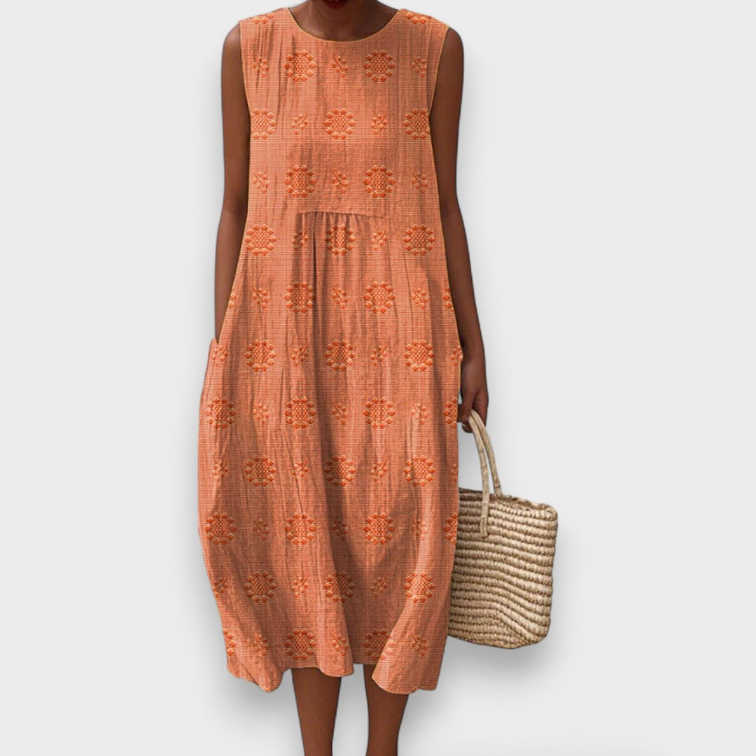 Nina - Elegant Sleeveless Cotton Dress With Pockets