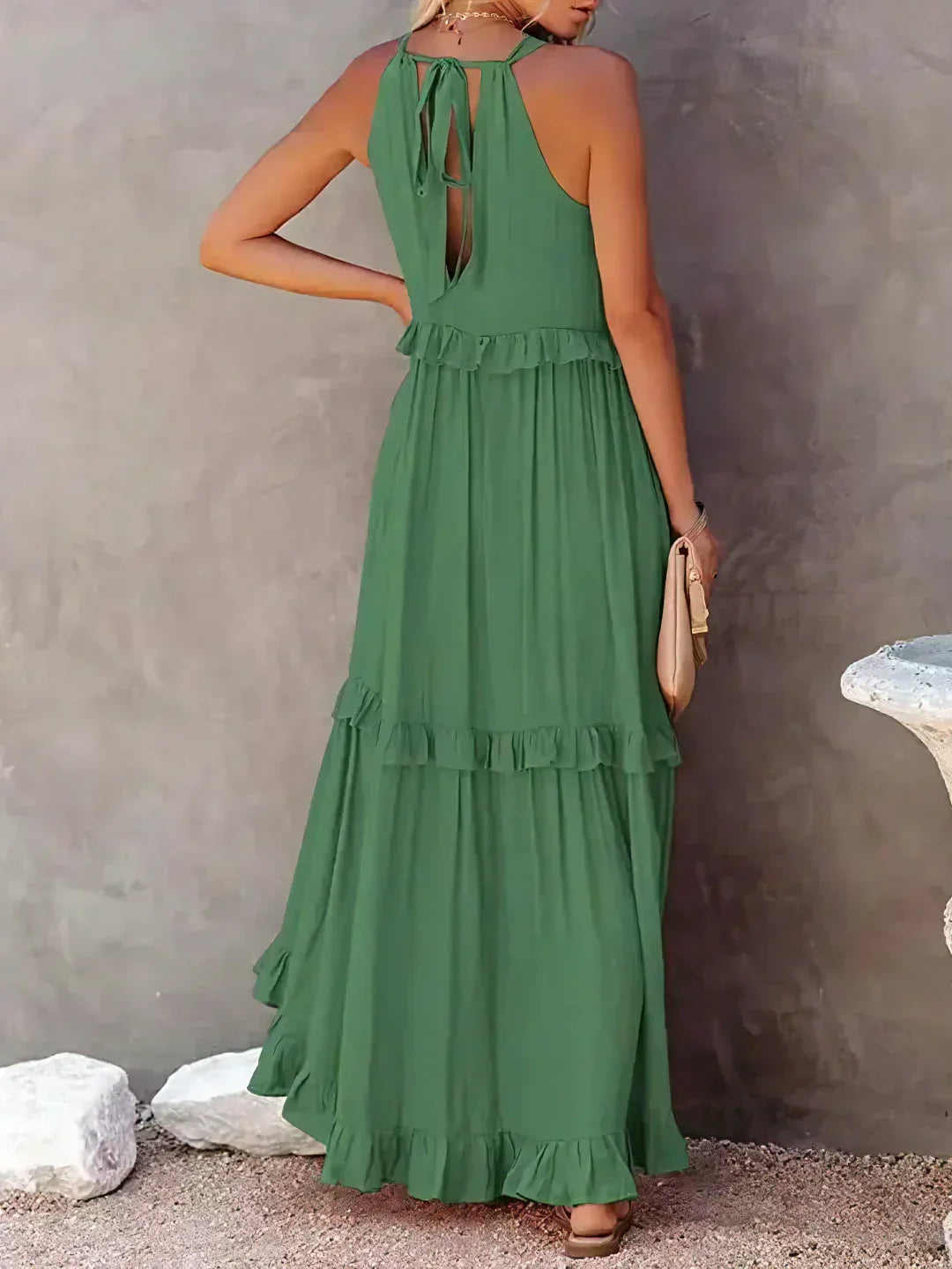 Charlize - Sunshine Breeze Halter Ruffle Maxi Dress with Pockets