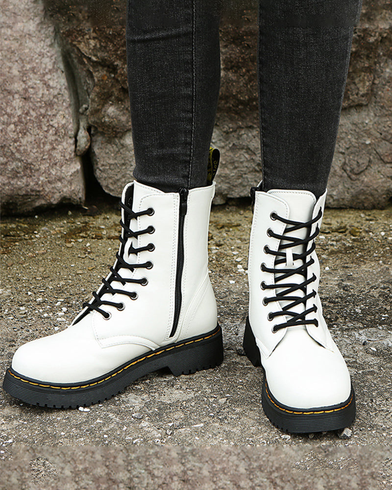 Monica - Leather Boots With Laces And Zip