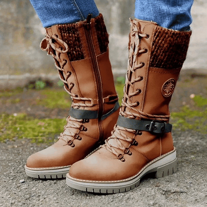 Women's Knitted Boots With Lace Fastening